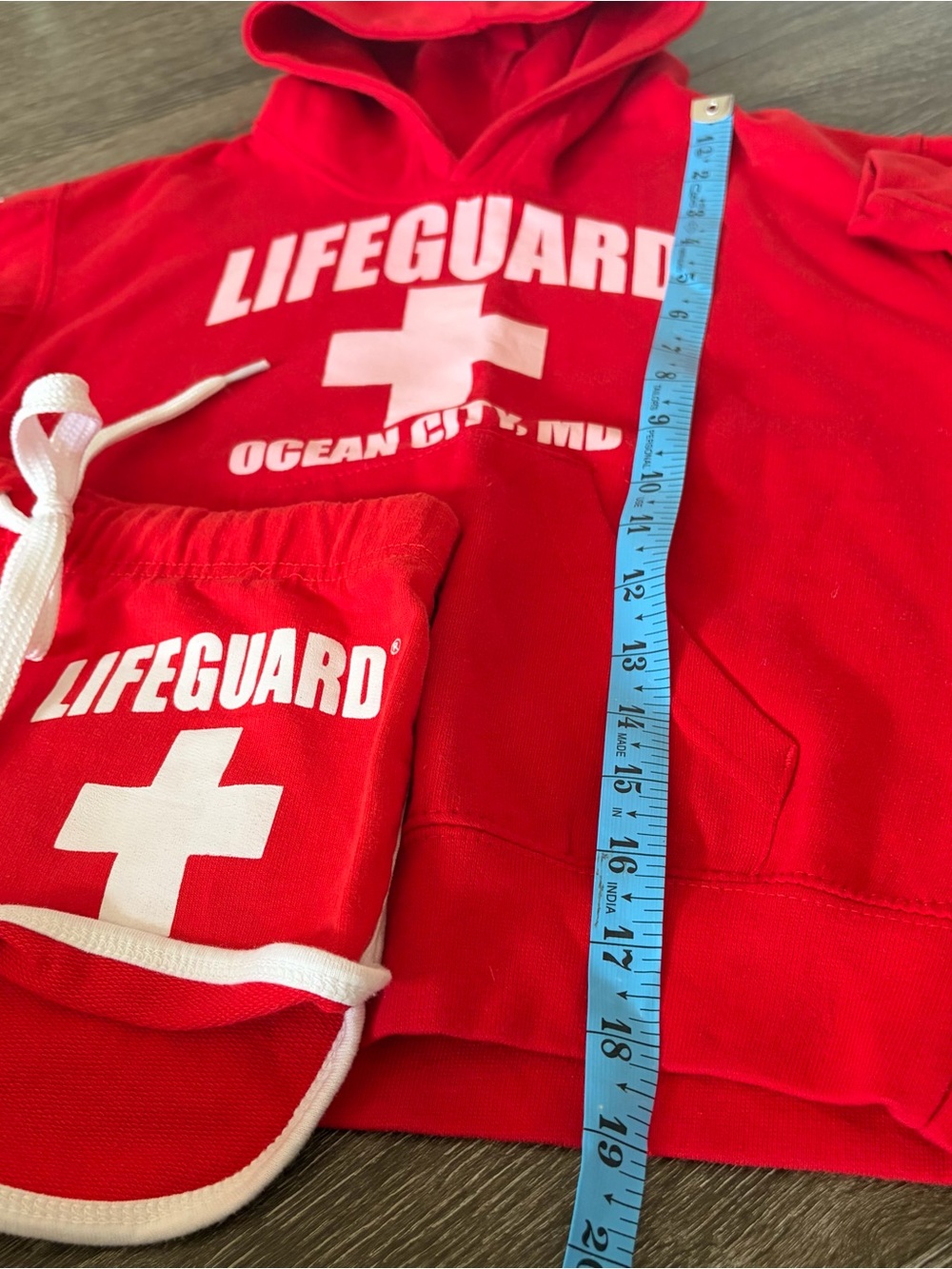 Red Life-Guard Apparel Ocean City Maryland Hoodie & Shorts Set Girls Kids Small - Picture 9 of 9